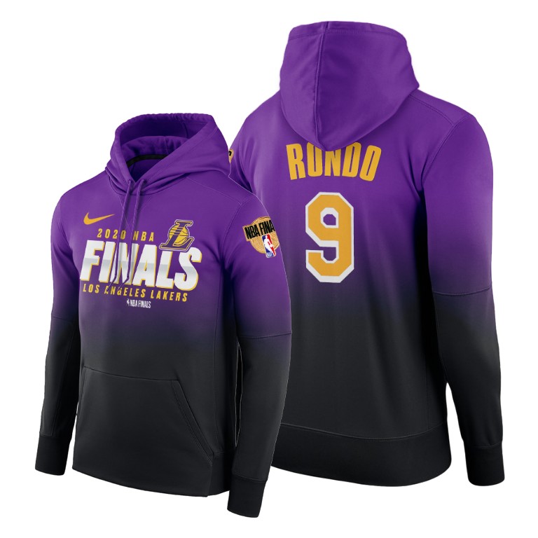 Men's Los Angeles Lakers Rajon Rondo #9 NBA Finals Patch Pullover 2020 Weastern Conference Champions Playoffs Purple Black Basketball Hoodie VIQ1183IS